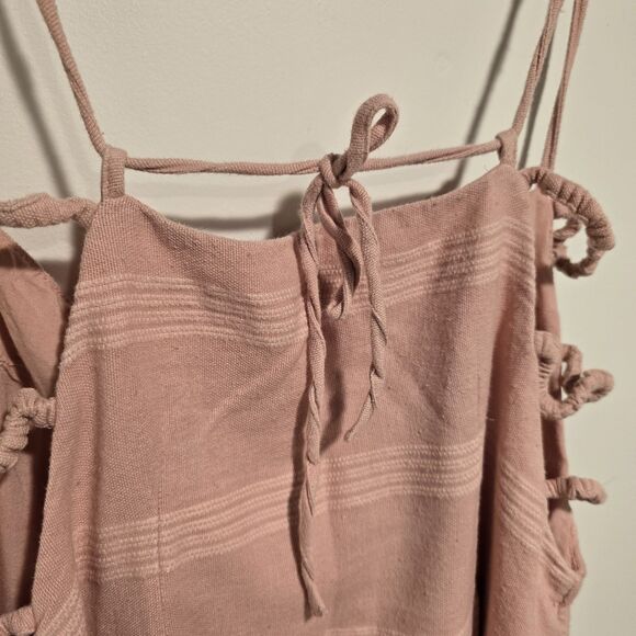 Free People Simone Mini Dress Blush Pink Cotton Linen Blend Medium Womens  Boho - Picture 8 of 12